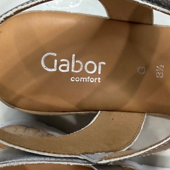 Gabor Shout Platform Wedge Sandals 8.5 Metallic Silver Leather Summer Comfort - Picture 12 of 14